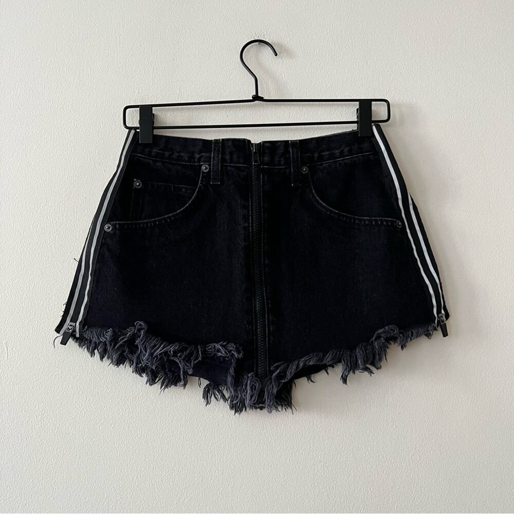 LF Carmar Black Side-Zip Moto Denim Mini Skirt